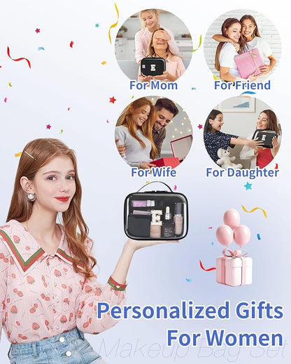Wandering Nature Clear Makeup Bags 2 Pack Personalized Initial Makeup Pouch Preppy Small Cosmetic Pouch Organizer Travel Toiletry Bag, Birthday Gifts for Girlfriend Women