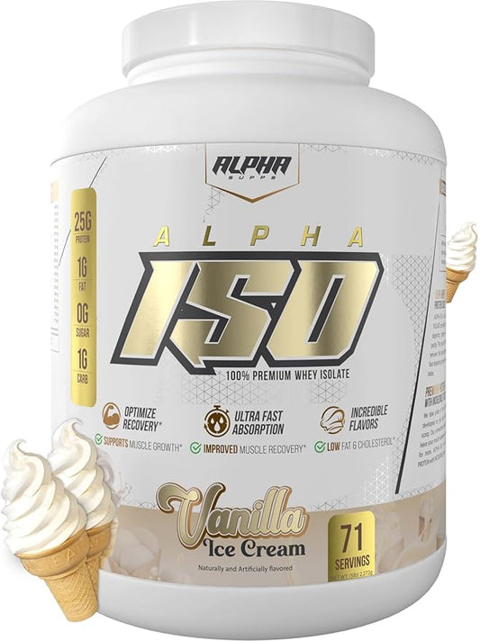 ISO, Low Carb 100% Whey Protein Isolate Powder, 25 Grams Per Serving, Helps Support Muscle Growth, Low Sugar and Gluten Free (Vanilla Ice Cream, 5 lb)