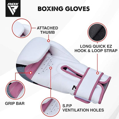 RDX Boxing Gloves EGO, Sparring Muay Thai Kickboxing MMA Heavy Training Mitts, Maya Hide Leather, Ventilated, Long Support, Punching Bag Workout Pads, Men Women Adult 8 10 12 14 16 oz