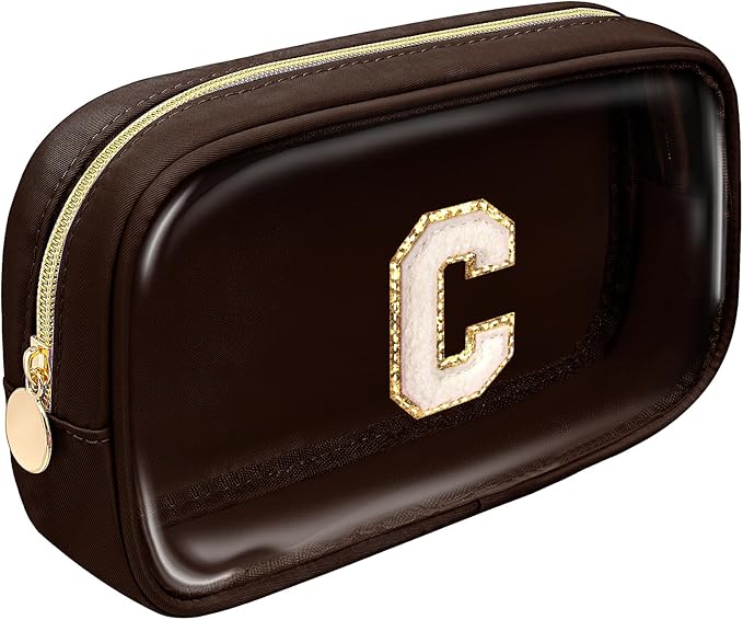 LETGO Valentines Day Gifts for Men,Personalized Initial Makeup Bags with Zipper, Clear Makeup Bag Small Cosmetic Bags,Nylon Travel Toiletry Bag Travel Essentials,Birthday Gift For Men Boys(Coffee, C)