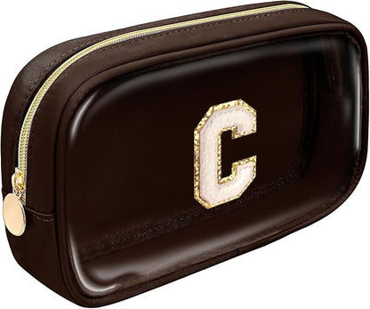 LETGO Valentines Day Gifts for Men,Personalized Initial Makeup Bags with Zipper, Clear Makeup Bag Small Cosmetic Bags,Nylon Travel Toiletry Bag Travel Essentials,Birthday Gift For Men Boys(Coffee, C)