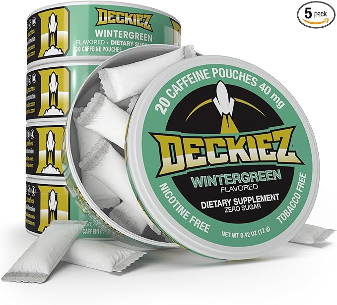 Caffeine Pouches, 5 Cans (100 Pouches), Pre Workout Pouches, Coffee Pouches & Energy Drink Alternative, 40mg Caffeine per Pouch, Sugar Free Caffeine Supplement, Wintergreen Flavor