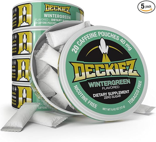 Caffeine Pouches, 5 Cans (100 Pouches), Pre Workout Pouches, Coffee Pouches & Energy Drink Alternative, 40mg Caffeine per Pouch, Sugar Free Caffeine Supplement, Wintergreen Flavor