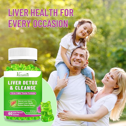 Milk Thistle Gummies for Adults Kids. Liver Cleanse Detox Repair Gummies, 1000 m Milk Thistle Extract Supplement for Liver Support Digestive Metabolism Antioxidant, 60ct Apple Flavor