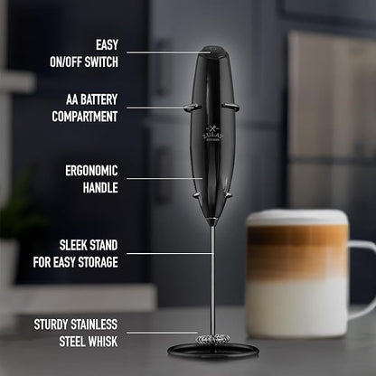 Zulay Executive Series Ultra Premium Gift Milk Frother For Coffee with Deluxe, Radiant Finish - Coffee Frother Handheld Foam Maker - Electric Milk Frother Handheld For Lattes Premium UV Black