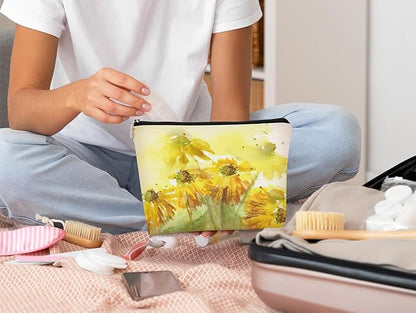 Floral Makeup Bag - Oil Painting Flower Cosmetic Organizer for Women and Girls - Small, Aesthetic Design