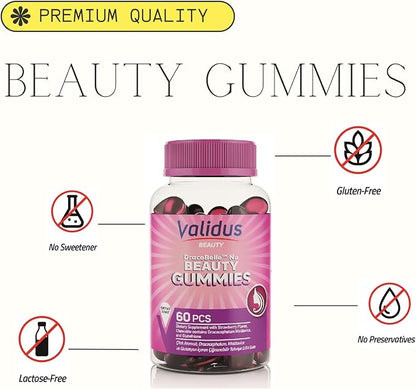 Validus Premium Beauty Gummies for Skin, Hair, Nail Health, Anti-Aging, & Radiant Skin | DracoBelle Nu, Collagen, 1000 Biotin Multivitamin Delicious Berry Flavor, Non-GMO, Lactose Free, & Gluten-Free