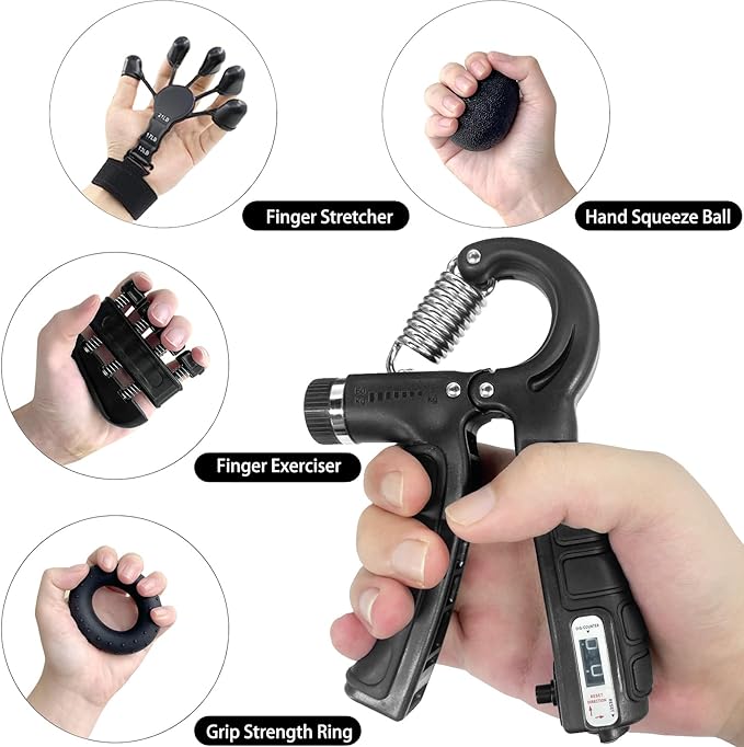 Grip Strength Trainer Kit (5 Pack) with Finger Exerciser