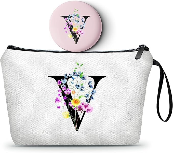 SEAMOON Mom Birthday Thank You Appreciation Gifts for Women Aunt Teacher Coworkers Bride Bridesmaid Monogrammed Travel Makeup Cosmetic Bag with Mirror Valentines Mothers Day Christmas Graduation V