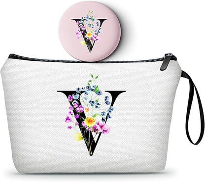 SEAMOON Mom Birthday Thank You Appreciation Gifts for Women Aunt Teacher Coworkers Bride Bridesmaid Monogrammed Travel Makeup Cosmetic Bag with Mirror Valentines Mothers Day Christmas Graduation V