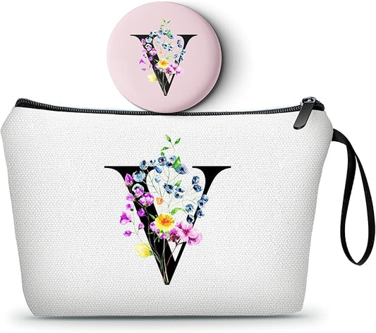 SEAMOON Mom Birthday Thank You Appreciation Gifts for Women Aunt Teacher Coworkers Bride Bridesmaid Monogrammed Travel Makeup Cosmetic Bag with Mirror Valentines Mothers Day Christmas Graduation V