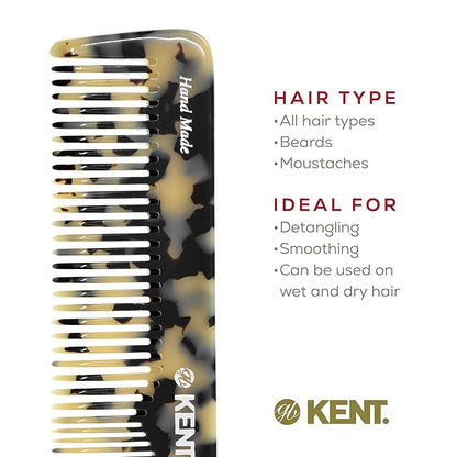 Kent 16T TW Fine Tooth and Wide Tooth Comb for Daily Grooming, Handmade Styling Comb for All Hair Types, Styling and Detangling Combs for Men and Women