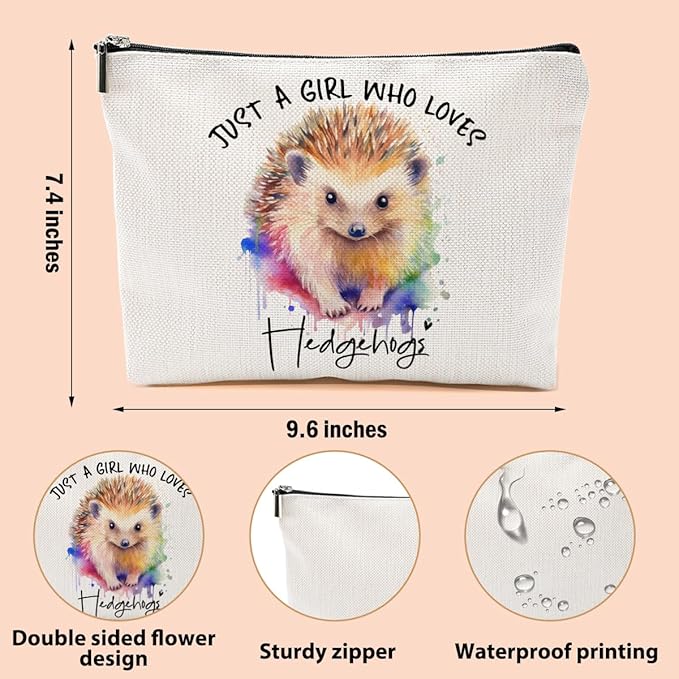 Hedgehog Gifts Makeup Bag, Hedgehog Stuff Cosmetic Bag Travel Organizer Bags Makeup Pouch, Christmas Birthday Animal Lovers Gifts for Women Girls Friends Daughter