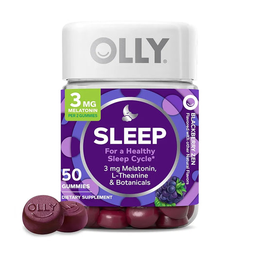 OLLY Restful Sleep Gummy Supplement with Melatonin & L-Theanine Chamomile, Blackberry Zen, 50 Gummies (25 Day Supply) Supports a Healthy Sleep Cycle* (Packaging May Vary)