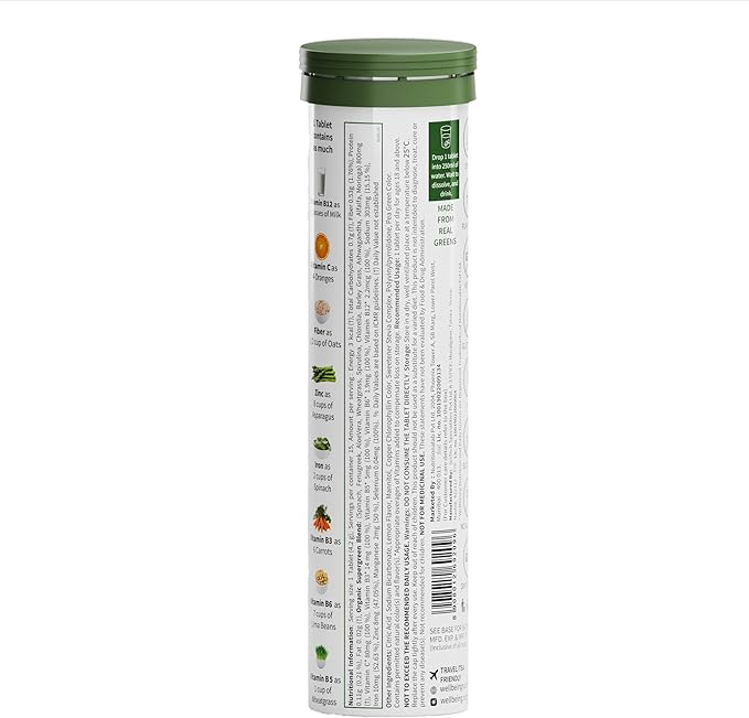 WELLBEING NUTRITION Daily Greens | Natural Lemon and Lime Flavour | 15 Tablets 63g (2.22Ounce)