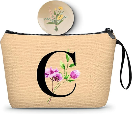 SEAMOON Birthday Thank You Appreciation Monogrammed Gifts for Mom Aunt Teacher Sister Friend Coworkers Bride Bridesmaid Makeup Cosmetic Bag with Mirror Mothers Day Christmas Graduation C