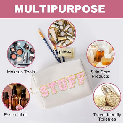 Christmas Gifts for Her Preppy Patch Stuff Portable Makeup Bag Bulk Cosmetic Bag Waterproof Travel Organizer Zipper Pouch Storage Purse for Women Girls Gift