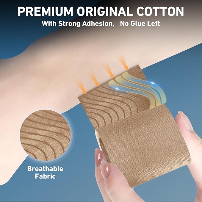 Kinesiology Tape for Ankle, KTQUICK 12 Count Ankle Tape Precut, Original Cotton Waterproof & Breathable, Enhance Elastic Kinesiology Athletic Tape for Ankle Support and Muscle to More Sports (Beige)