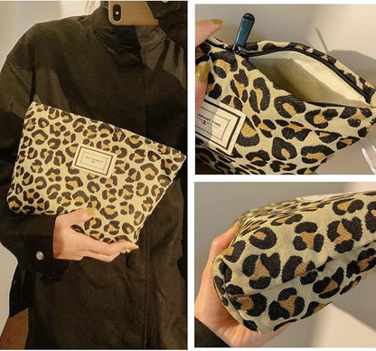 Cosmetic Bags for Women Makeup Bag Large Capacity Purse Travel Toiletry Zipper Storage Pouch Make Up Brushes Organizer for Gifts (Yellow, Leopard)