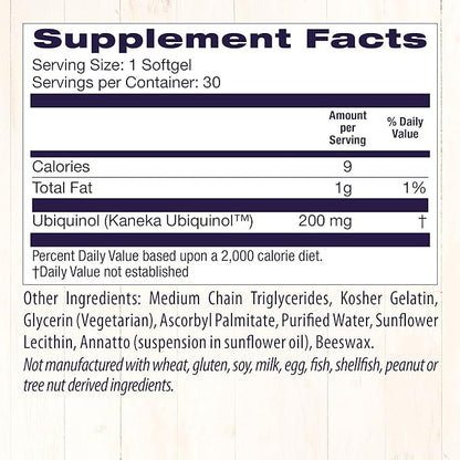 Healthy Origins Ubiquinol (Active Form of CoQ10), 200 mg - Activated Form of CoQ10 - Kaneka Ubiquinol Supplements for Heart Health & Antioxidant Support - Gluten-Free & Non-GMO - 30 Softgels
