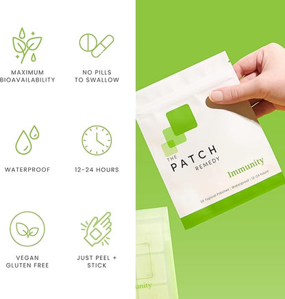 The Patch Remedy Immunity Patches - 30 Topical Immune Patches Containing Vitamin C, Zinc, Echinacea Extract & Ginkgo Biloba, Lasts 24 Hours