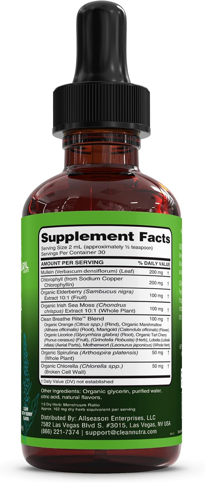 Organic Mullein Liquid Drops With Chlorophyll for Lung Detox Plus Irish Sea Moss, Spirulina, Licorice, Tart Cherry, Lobelia, Motherwort, And Elderberry For Men Women Health Supplement Vitamin
