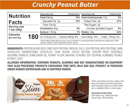 Nugo Slim Dark Chocolate Crunchy Peanut Butter, 16g Vegan Protein, 3g Sugar, 7g Fiber, Low Net Carb, Keto Friendly, Gluten Free, 24 Count
