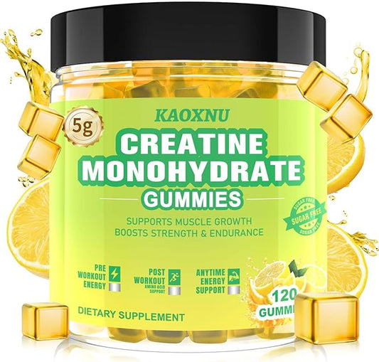 Creatine Monohydrate Gummies 5600mg for Men & Women, 120 CT Chewable Creatine Gummies for Muscle Support, Energy Boost, 5.6g of Creatine Monohydrate per Serving - Sugar Free, Vegan (Lemon Flavor)