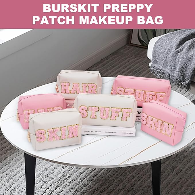 Christmas Gifts for Her Preppy Patch Stuff Portable Makeup Bag Bulk Cosmetic Bag Waterproof Travel Organizer Zipper Pouch Storage Purse for Women Girls Gift