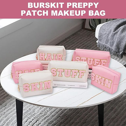 Christmas Gifts for Her Preppy Patch Stuff Portable Makeup Bag Bulk Cosmetic Bag Waterproof Travel Organizer Zipper Pouch Storage Purse for Women Girls Gift