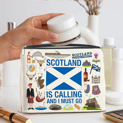 Scotland Travel Gifts Makeup Bag Scotland Gifts for Women Friends Traveler Cosmetic Bag Scotland Is Calling Zipper Makeup Pouch
