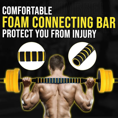 2-In-1 Adjustable Dumbbell Set, Dumbbell and Barbell Set, Yellow