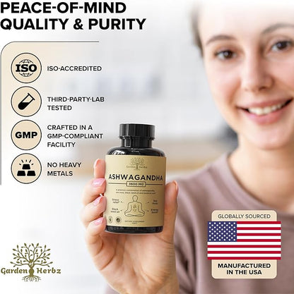 Organic Ashwagandha Root & Irish Sea Moss – 3,600 mg Ashwagandha Supplement with Black Seed Oil, & Burdock Root – Herbal Supplement for Energy, Stress Relief, Extra Strength, 60 Caps