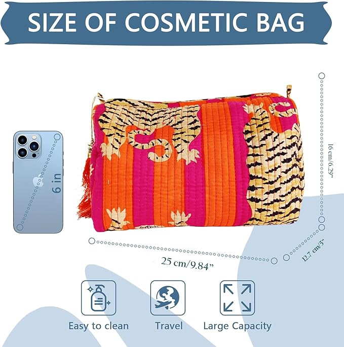 Rastogi Handicrafts Cosmetic Bags Set, 3 Piece Make Up Organizer Bag Storage Bags with Zipper Closure (3, Dark Pink, Design-7)
