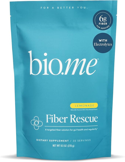 Fiber Rescue - Psyllium Husk Powder for Digestive Health & Bloating Relief, Sugar Free Lemonade Flavored Prebiotic Soluble Fiber Powder, Non-GMO Fiber Supplement Powder, Gluten Free - 30 Servings