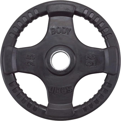 Body-Solid Quad Grip Design Rubber Plate - Olympic Weight Plates, Set with Rubber Coating, Dumbbell & Bumper Weights for Barbell