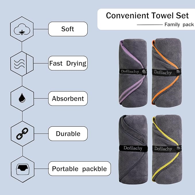 Dofilachy 4 Pack Camping Towel - Camping Towels 24” x 48”