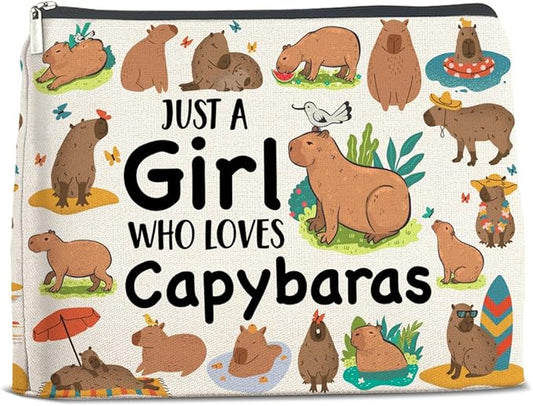 Capybara Lover Gifts Makeup Bag, Just a Girl Who Loves Capybaras Cosmetic Zipper Pouch