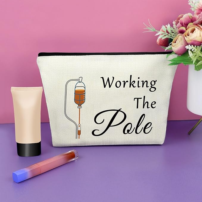 Sazuwu Nurse Practitioner Gifts for Women Funny Makeup Bag Nurse Appreciation Week Gifts Working the Pole Thank You Graduation Birthday Cosmetic Travel Bag