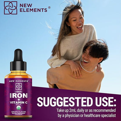 [2 𝐏𝐚𝐜𝐤] Liquid Iron Supplement for Women & Men with Vitamin C 50 mg and Iron 18 mg | Blood Builder for Anemia | Iron Drops | Blood Levels | Immune Support | Non-GMO | Vegan | Gluten-Free