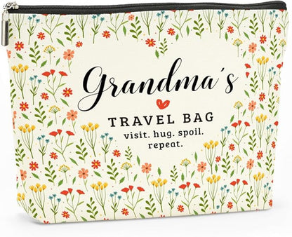 Grandma's Travel Bag Mothers Day Makeup Bag Grandma Gifts Grandma Birthday Gifts Funny Coloful Floral Cosmetic Bag for Women Nana Gigi Mimi Nanny Granny Chirstmas Appreciation Retirement Gifts