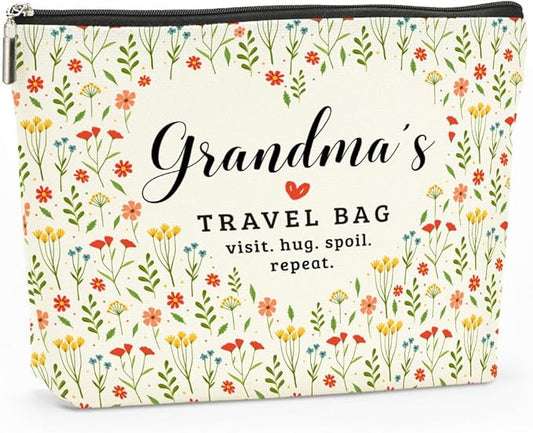 Grandma's Travel Bag Mothers Day Makeup Bag Grandma Gifts Grandma Birthday Gifts Funny Coloful Floral Cosmetic Bag for Women Nana Gigi Mimi Nanny Granny Chirstmas Appreciation Retirement Gifts