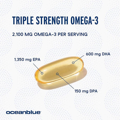 Oceanblue Professional Omega-3 2100-120 ct - High-Potency Triple Strength Burpless Fish Oil with EPA, DHA & DPA - Wild Caught - Natural Orange Flavor, 60 Servings