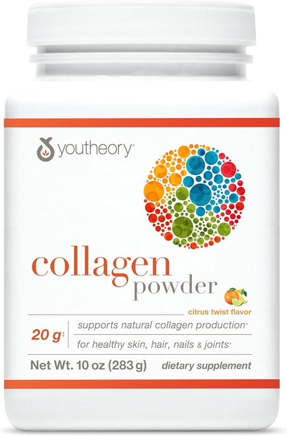Youtheory Collagen Powder - Premium Collagen Supplement with Vitamin C & Biotin - Supports Healthy Hair, Nails, Skin & Joints* - Dairy, Soy & Gluten Free - Citrus Twist, 10 oz
