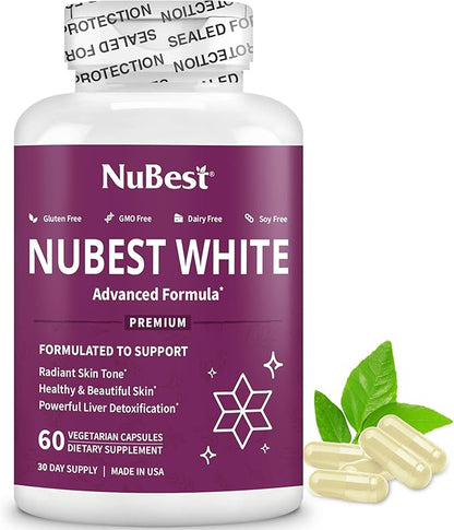 NuBest White - Glutathione 400mg & Milk Thistle Extract - Skin Brightening Supplement - Supports Beautiful and Radiant Skin - Antioxidant & Detoxification - 1 Pack | 1 Months Supply