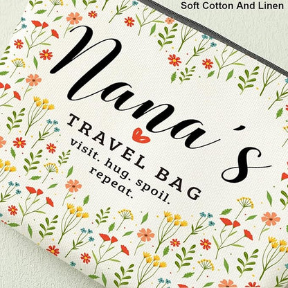 Nana's Travel Bag Mothers Day Makeup Bag Nana Grandma Gifts Grandma Birthday Gifts Funny Coloful Floral Cosmetic Bag for Women Nana Gigi Mimi Nanny Granny Chirstmas Appreciation Retirement Gifts