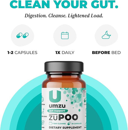UMZU zuPOO Colon Health & Constipation Relief Supplement | Advanced Digestion Support with Apple Cider Vinegar, Ginger & Milk Thistle for Gas & Bloating (15 Day Supply | 30 Capsules)