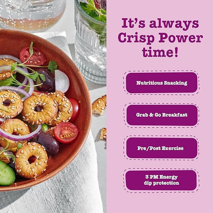 Crisp Power High Protein Pretzel Crisps - 6 Pack x 1.75 oz Crunchy & Flavorful Plant-Based Snack. No Sugar, 28g Protein Per Pack in 3 Savory Flavors, Vegan, Keto Friendly, Non-GMO, Kosher Non-Dairy (1.75 Ounce (Pack of 24), Sesame)