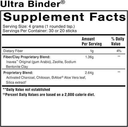Quicksilver Scientific Ultra Binder Powder - Multi Toxin Binder with Bentonite Clay Powder, Zeolite Detox & Charcoal - Supplement for Gut Support & The Body's Toxin Removal Process (120g)