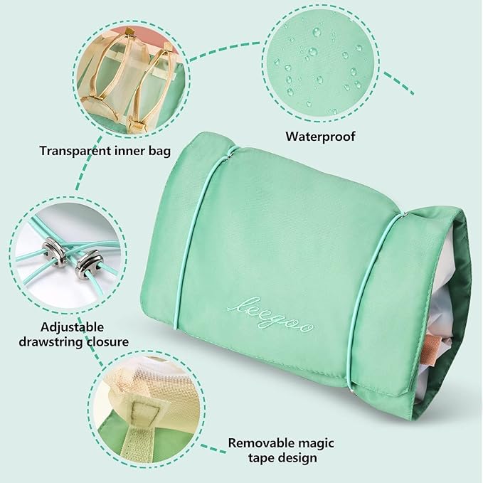 Roll Up Makeup Bag, Hanging Toiletry Bag, 4 in 1 Detachable Cosmetic Bag, 4 Removable Storage Bags, Travel Makeup Organizer Bags for Women Men(Green)